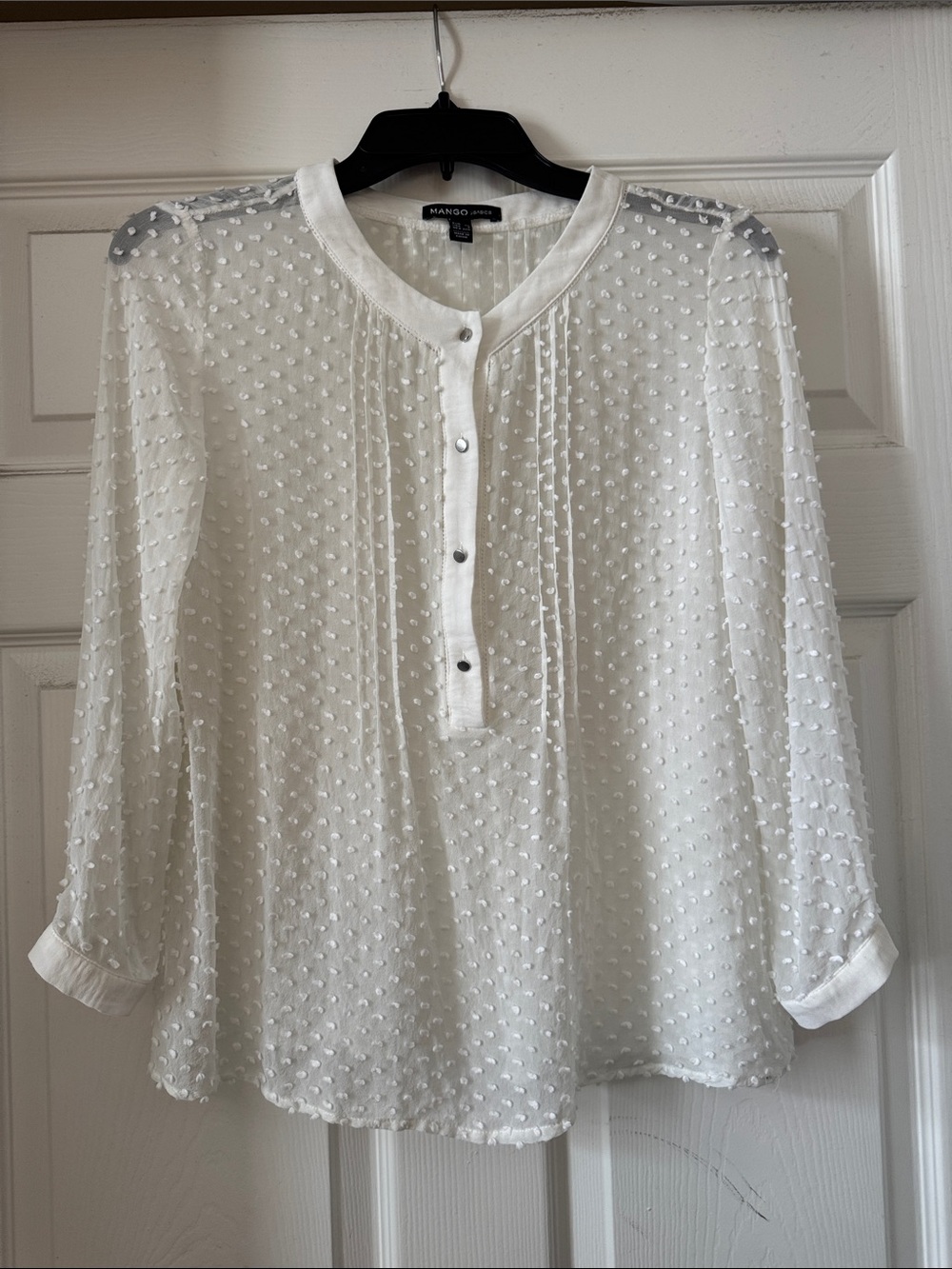 Mango White Textured Dot Swiss Blouse